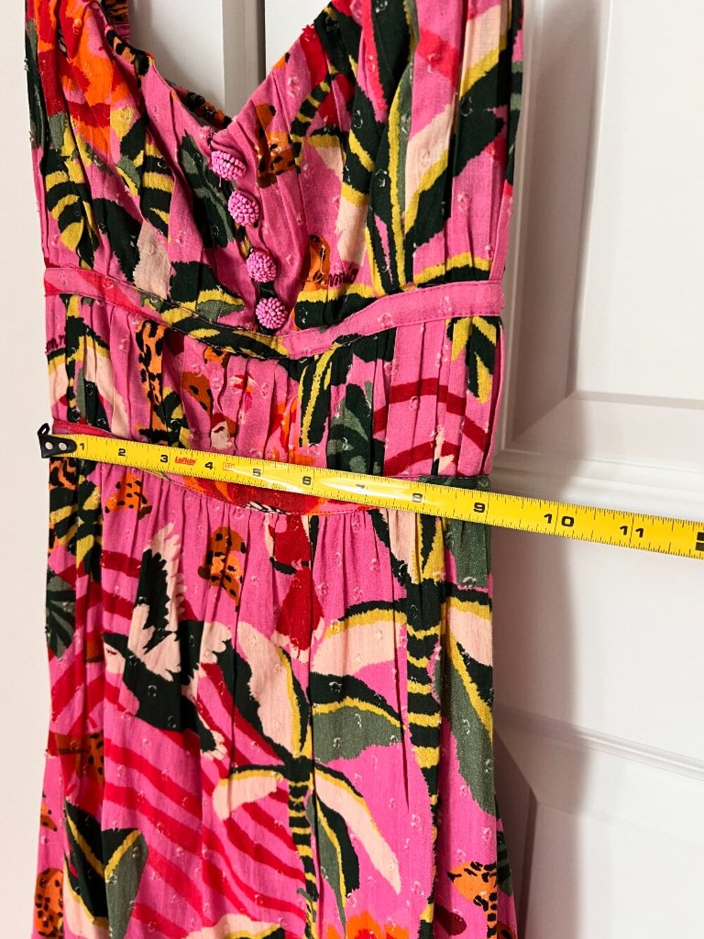 FARM Rio Pink Leopard Forest Midi Dress Beaded Buttons S - Picture 11 of 14